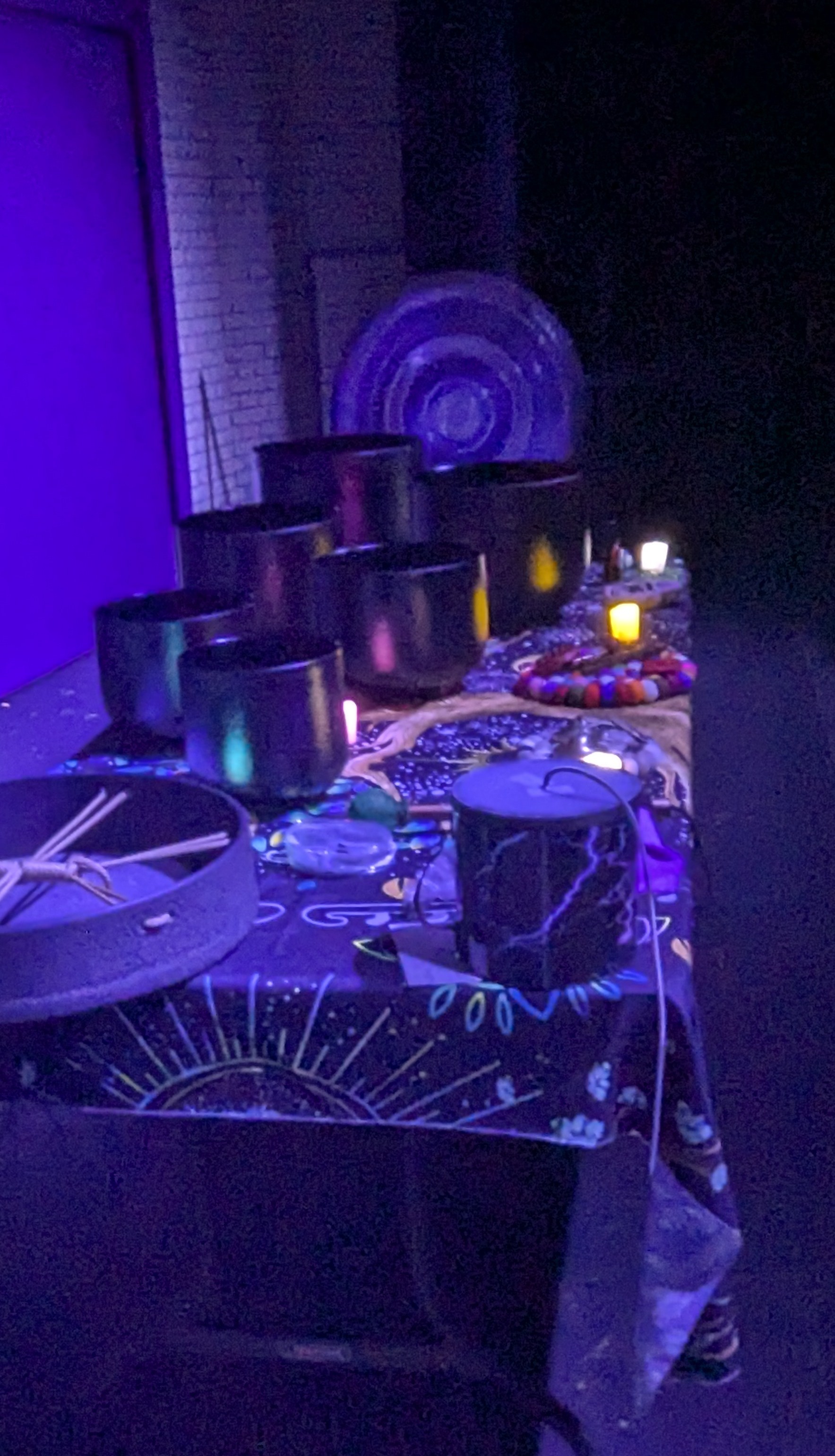 Sound bath meditation with traditional hand made Himalayan bowls at Yuan Ru Art Gallery in Bellevue, WA